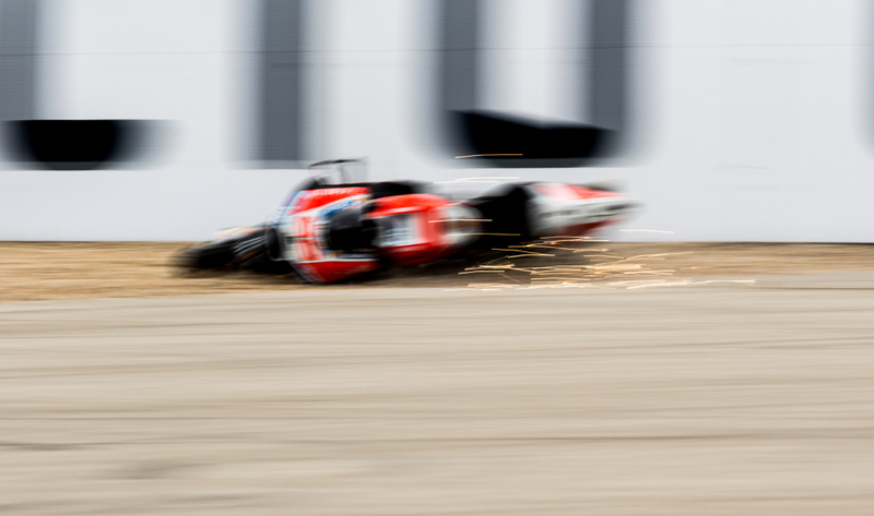 Lorenzo’s bike sliding off at high speed.